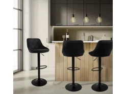 ML-Design Barhocker 2Er Set aus Samt Schwarz mit Rückenlehne und Fußstütze