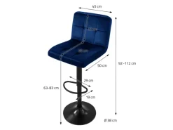 ML-Design Barhocker 2Er Set aus Samt Blau Gepolsterter Barstuhl mit Rückenlehne