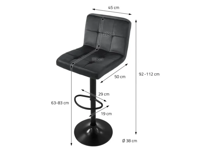 ML-Design Barhocker 2Er Set aus Samt Grau Gepolsterter Barstuhl mit Rückenlehne
