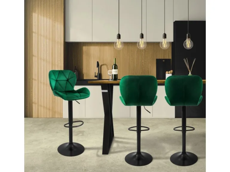 ML-Design Barhocker 2Er Set aus Samt Grün Gepolsterter Barstuhl mit Fußstütze
