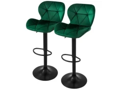 ML-Design Barhocker 2Er Set aus Samt Grün Gepolsterter Barstuhl mit Fußstütze