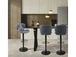 ML-Design Barhocker 2Er Set aus Kunstleder Anthrazit mit Rückenlehne Fußstütze