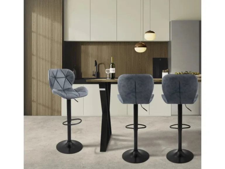 ML-Design Barhocker 2Er Set aus Kunstleder Anthrazit mit Rückenlehne Fußstütze