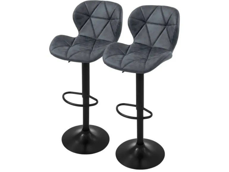 ML-Design Barhocker 2Er Set aus Kunstleder Anthrazit mit Rückenlehne Fußstütze