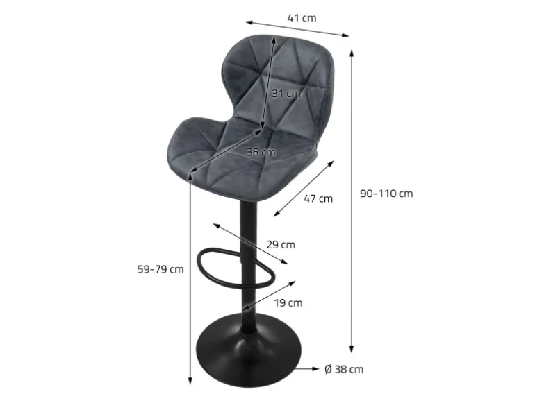 ML-Design Barhocker 2Er Set aus Kunstleder Anthrazit mit Rückenlehne Fußstütze