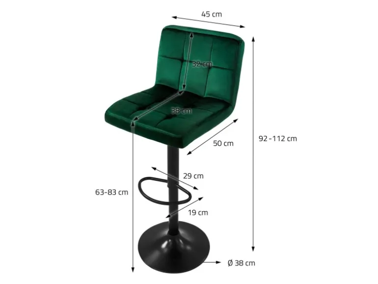 ML-Design Barhocker 2Er Set aus Samt Grün Gepolsterter Barstuhl mit Rückenlehne