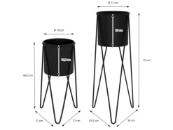 ML-Design Blumenständer 2Er Set Schwarz 27x27x48,5 cm 35,5x34x75 cm aus Stahl