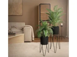 ML-Design Blumenständer 2Er Set Schwarz 27x27x48,5 cm 35,5x34x75 cm aus Stahl