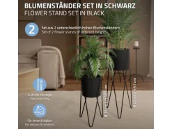 ML-Design Blumenständer 2Er Set Schwarz 27x27x48,5 cm 35,5x34x75 cm aus Stahl