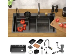 ML-Design Multifunktionale Spülbecken Edelstahl 80x46 cm Anthrazit Rechteckig