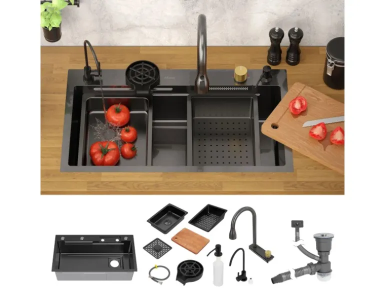 ML-Design Multifunktionale Spülbecken Edelstahl 80x46 cm Anthrazit Rechteckig