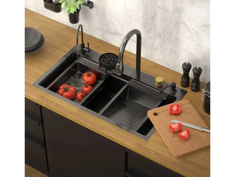 ML-Design Multifunktionale Spülbecken Edelstahl 80x46 cm Anthrazit Rechteckig