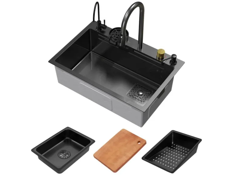 ML-Design Multifunktionale Spülbecken Edelstahl 68x46 cm Anthrazit Rechteckig