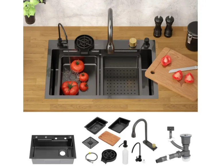 ML-Design Multifunktionale Spülbecken Edelstahl 68x46 cm Anthrazit Rechteckig