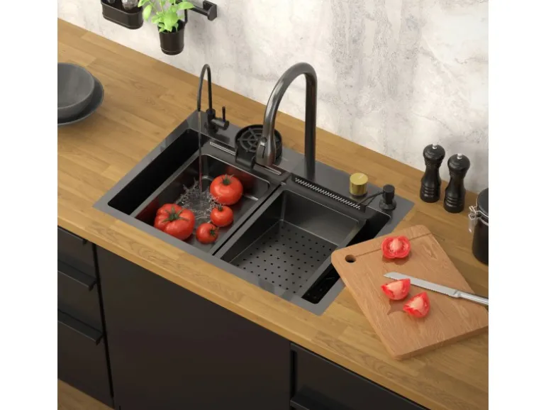 ML-Design Multifunktionale Spülbecken Edelstahl 68x46 cm Anthrazit Rechteckig