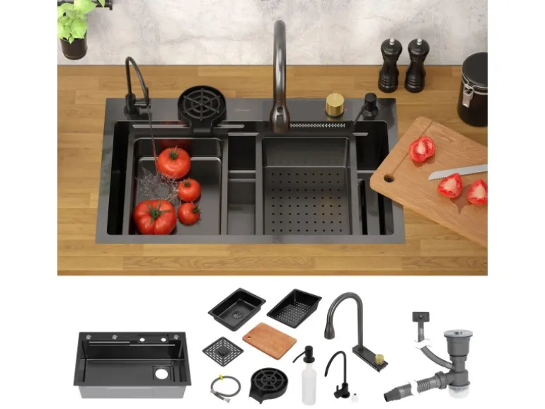 ML-Design Multifunktionale Spülbecken Edelstahl 75x46 cm Anthrazit Rechteckig