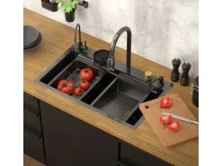 ML-Design Multifunktionale Spülbecken Edelstahl 75x46 cm Anthrazit Rechteckig