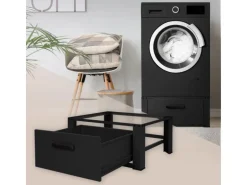 ML-Design Waschmaschinen Untergestell mit Schublade 63x54cm Stahl Schwarz 150kg