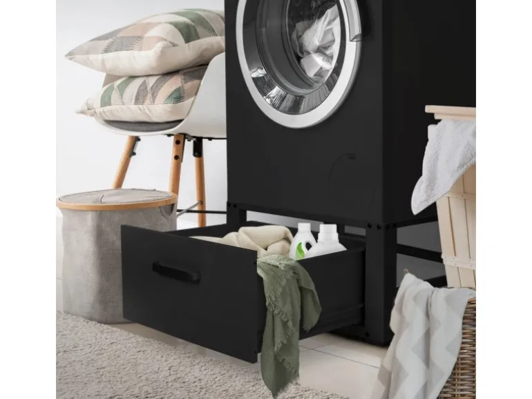ML-Design Waschmaschinen Untergestell mit Schublade 63x54cm Stahl Schwarz 150kg