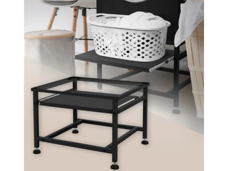 ML-Design Waschmaschinen Untergestell mit Ausziehbarer Ablage Schwarz aus Stahl