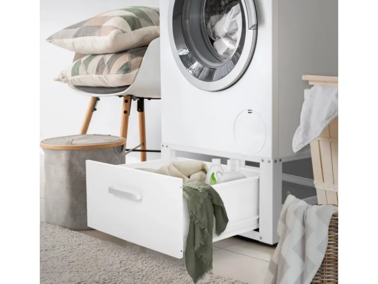 ML-Design Waschmaschinen Untergestell mit Schublade 63x54cm Stahl Weiß bis 150kg