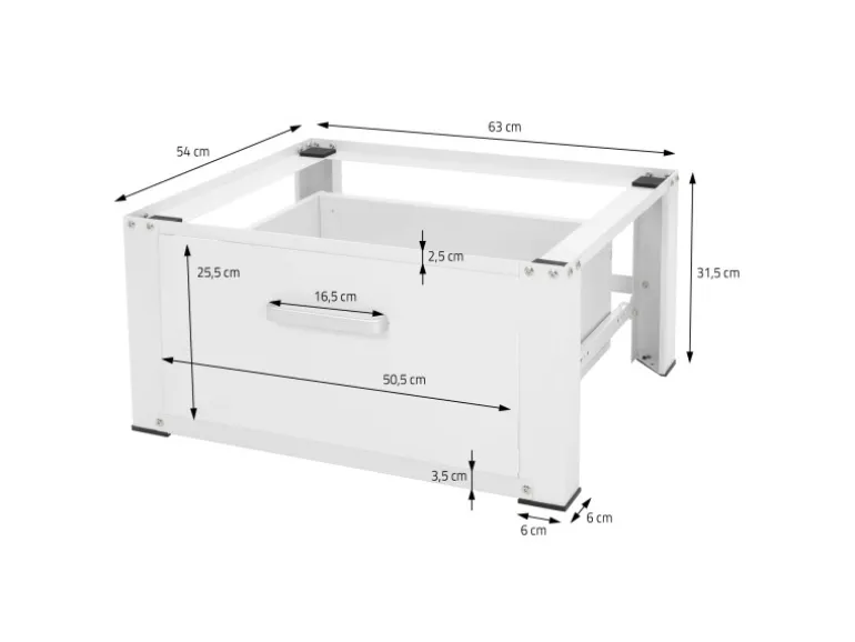 ML-Design Waschmaschinen Untergestell mit Schublade 63x54cm Stahl Weiß bis 150kg