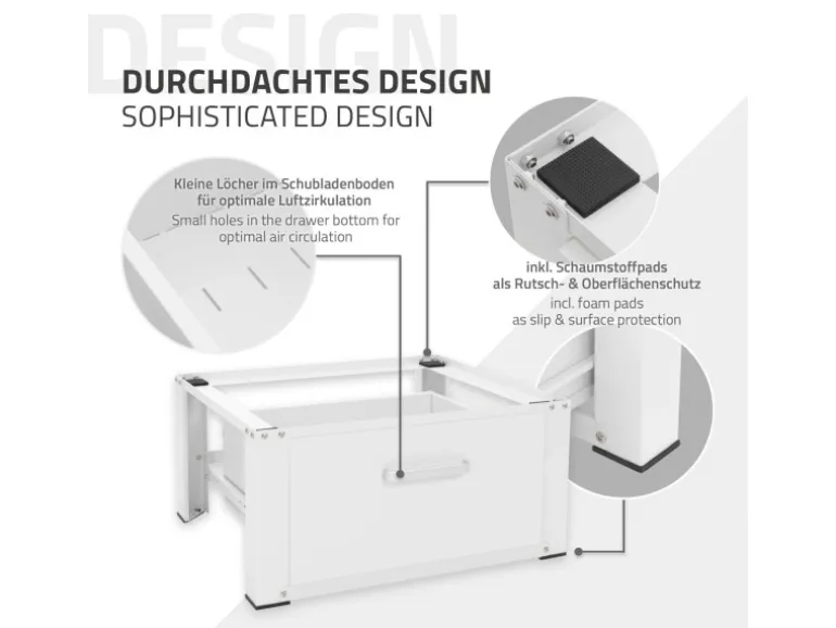 ML-Design Waschmaschinen Untergestell mit Schublade 63x54cm Stahl Weiß bis 150kg