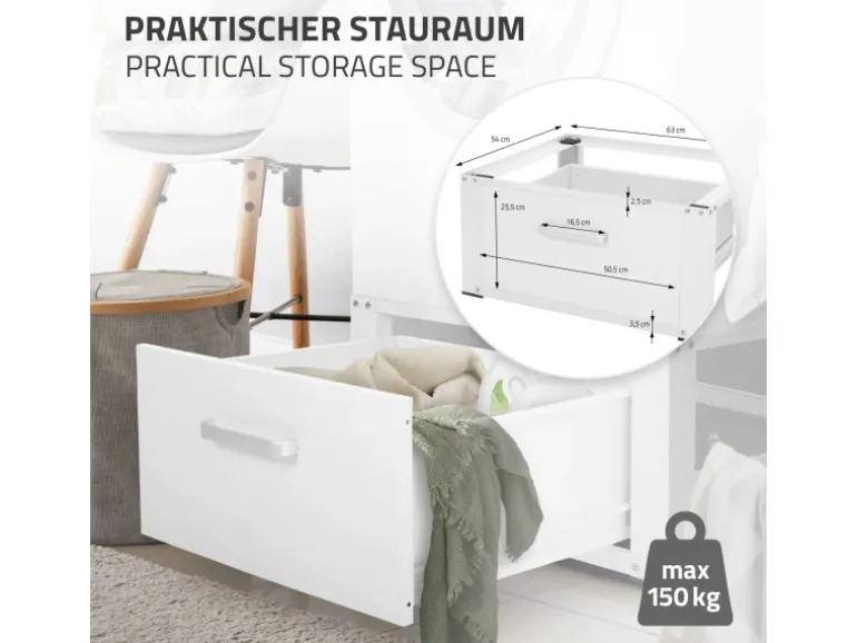 ML-Design Waschmaschinen Untergestell mit Schublade 63x54cm Stahl Weiß bis 150kg