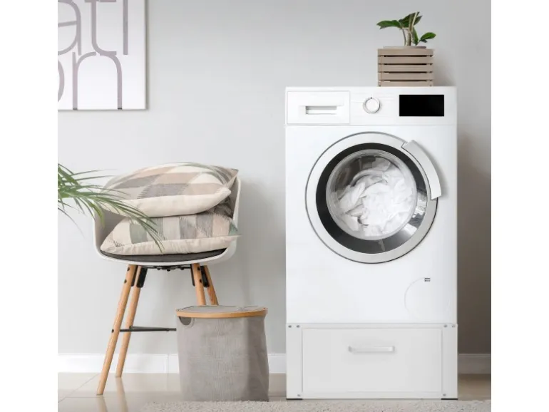 ML-Design Waschmaschinen Untergestell mit Schublade 63x54cm Stahl Weiß bis 150kg