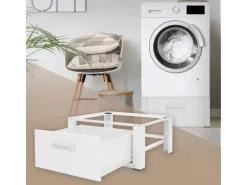 ML-Design Waschmaschinen Untergestell mit Schublade 63x54cm Stahl Weiß bis 150kg