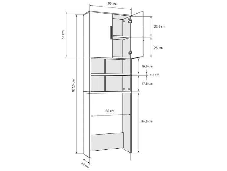 ML-Design Waschmaschinenschrank mit 2 Türen 2 Offenen Fächern Eichenoptik