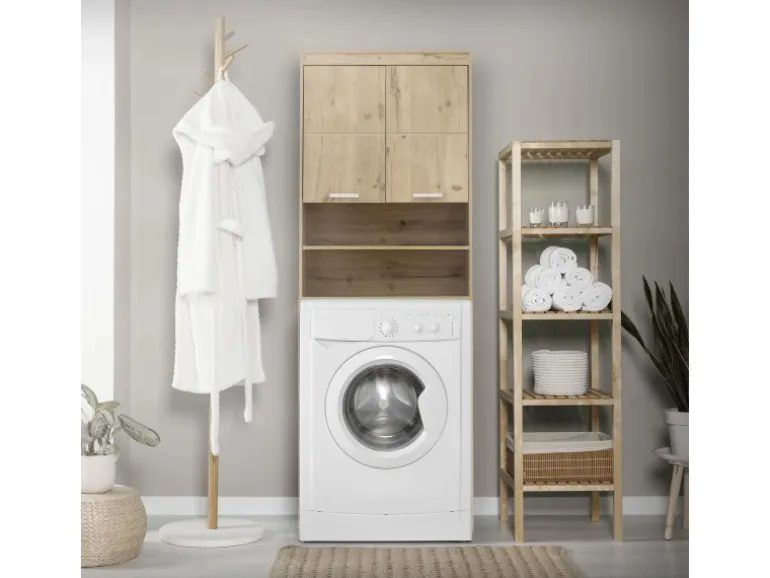 ML-Design Waschmaschinenschrank mit 2 Türen 2 Offenen Fächern Eichenoptik