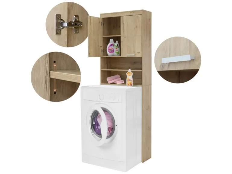 ML-Design Waschmaschinenschrank mit 2 Türen 2 Offenen Fächern Eichenoptik