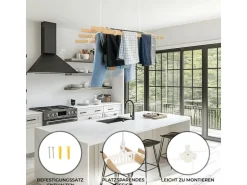 Monstershop 1.8m Elfenbeinfarbener 6-Latten-Wäscheständer mit Deckenrollen