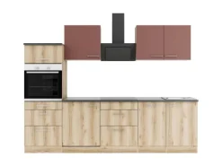 OPTIFIT Bari407/Livorno290 Küchenzeile 270 cm Rostrot / Wildeiche Nachbildung