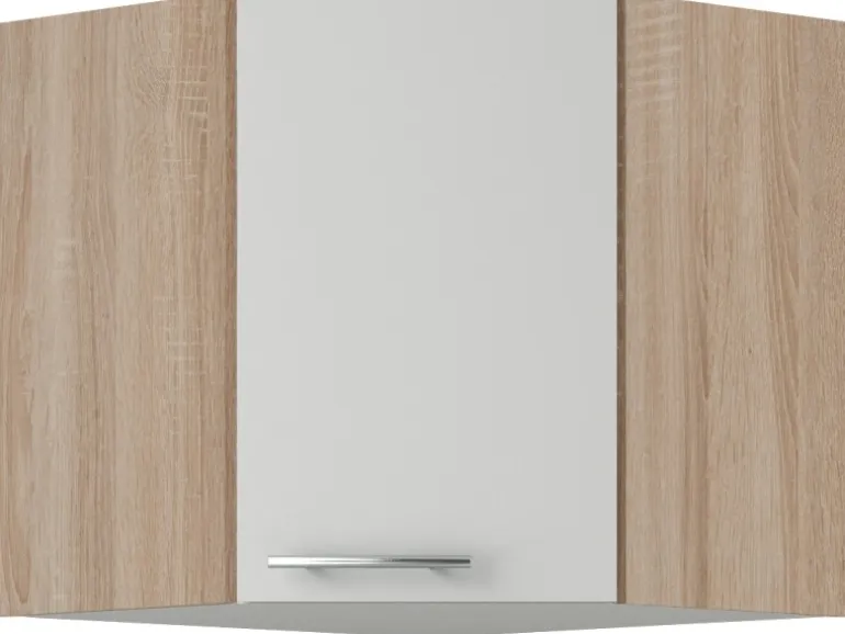 Optifit Küchen-Eckoberschrank Dakar286 60/60 cm x 57,6 cm x 34,6 cm Weiß-Eiche