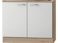 Optifit Küchen-Spülenunterschrank Dakar286 100 cm x 84,8 cm x 60 cm Weiß-Eiche