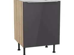 Optifit Küchen-Spülenunterschrank Linus984 60x87x58,4cm Anthra.-WildEiche