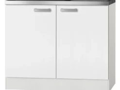 Optifit Küchen-Spülenunterschrank Salo214 100 cm Weiß mit Spülenauflage