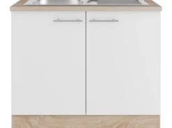 Optifit Küchen-Spülenunterschrank Dakar286 100 cm Weiß Seidenglanz