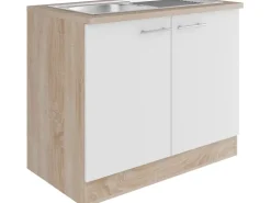 Optifit Küchen-Spülenunterschrank Dakar286 100 cm Weiß Seidenglanz