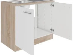 Optifit Küchen-Spülenunterschrank Dakar286 100 cm Weiß Seidenglanz