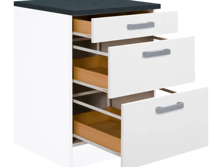 Optifit Küchen-Unterschrank mit 3 Auszügen Salo214 60 cm x 84,8 cm x 60 cm Weiß
