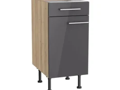 Optifit Küchen-Unterschrank Jonte984 40 cm x 87 cm x 58,4 cm Anthrazit-Wildeiche