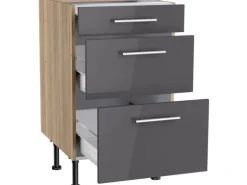 Optifit Küchen-Unterschrank mit 3 Auszügen Jonte984 50 cm Anthrazit-Wildeiche