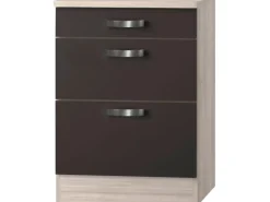 Optifit Küchen-Unterschrank mit 3 Auszügen Faro220 60 cm Anthrazit-Braun