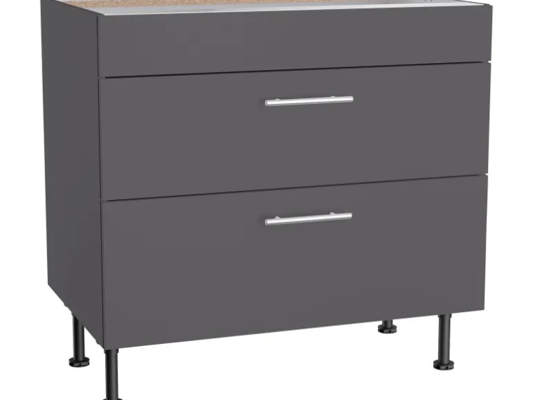 Optifit Küchen-Unterschrank mit 2 Auszügen Ingvar420 90 cm Anthrazit Matt