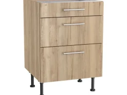 Optifit Küchen-Unterschrank mit 3 Auszügen Erik290 60x87x58,4cm WildEiche