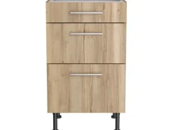Optifit Küchen-Unterschrank mit 3 Auszügen Erik290 50x87x58,4cm WildEiche