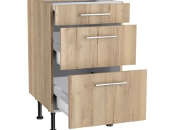 Optifit Küchen-Unterschrank mit 3 Auszügen Erik290 50x87x58,4cm WildEiche